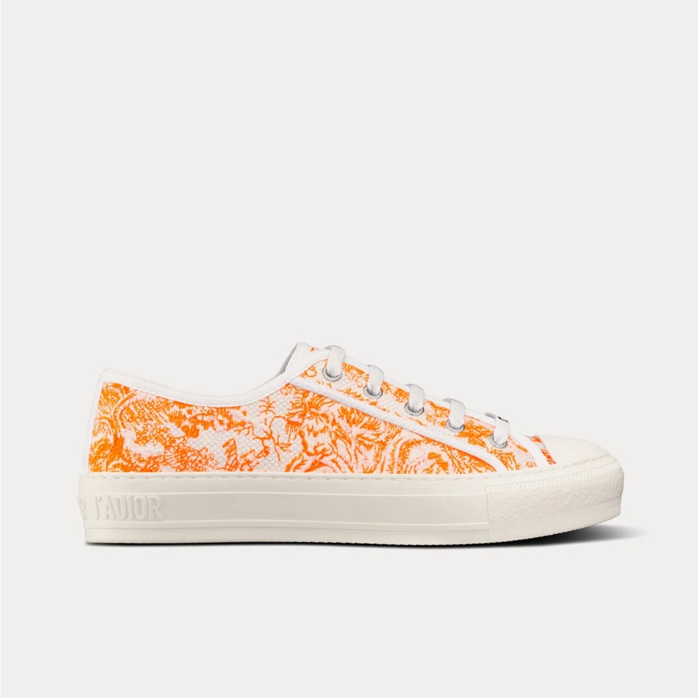 Walk'n'Dior Bright Orange Toile de Jouy Embroidered Cotton Low Top Sneakers